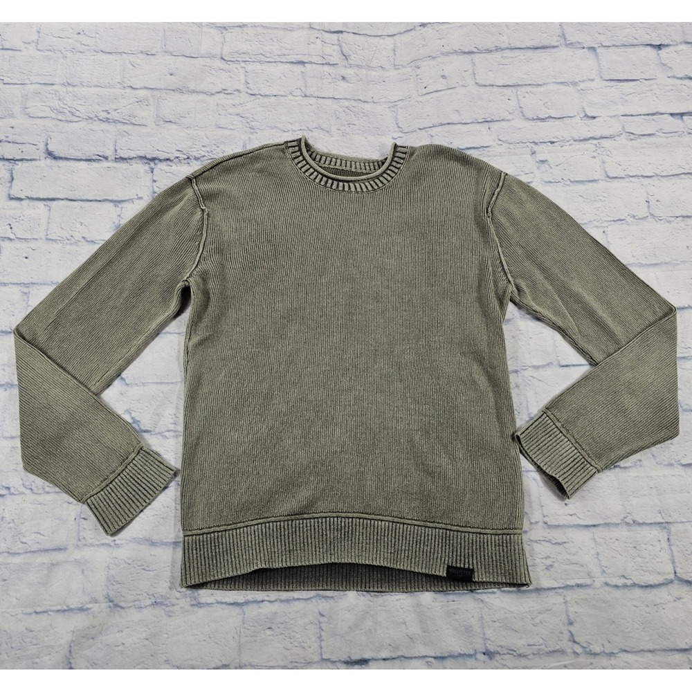 Hollister Sweater MENS S Sage Green Acid Wash Ribbed Knit Crewneck Roll Neck